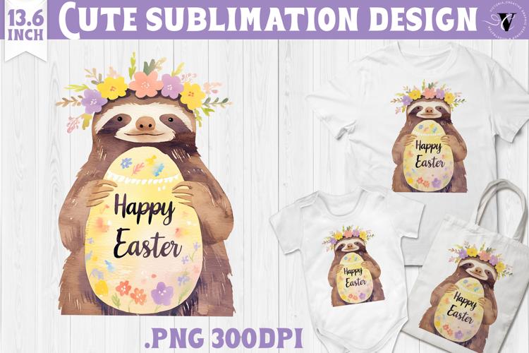 Watercolor Sloth | Easter clipart | Happy Easter example image 1