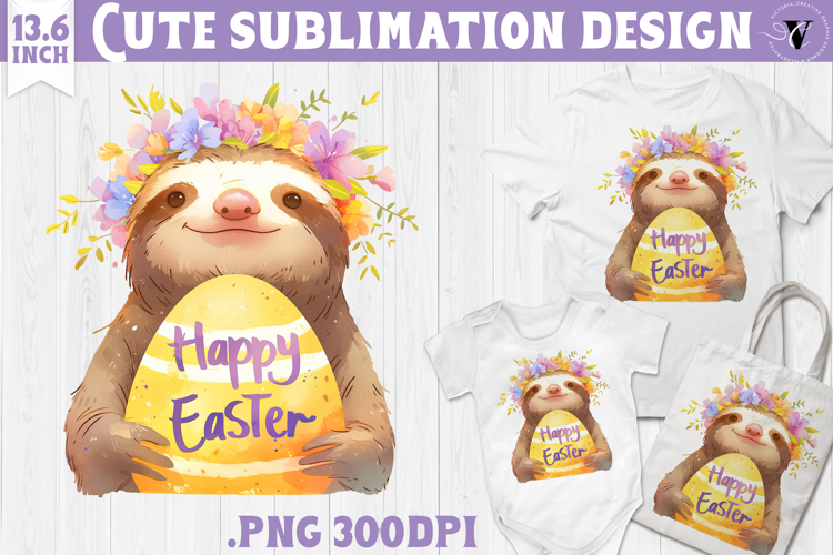 Watercolor Sloth | Easter clipart | Happy Easter