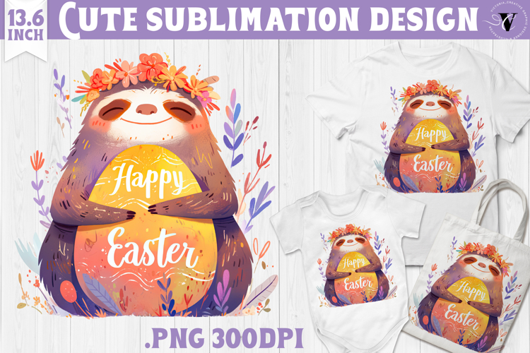 Watercolor Sloth | Easter clipart | Happy Easter example image 1