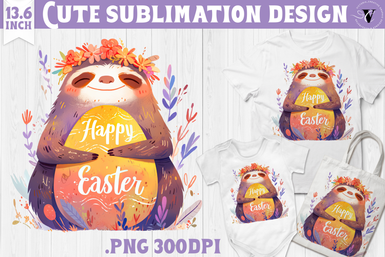 Watercolor Sloth | Easter clipart | Happy Easter