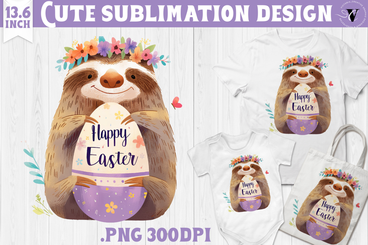 Watercolor Sloth | Easter clipart | Happy Easter