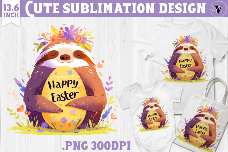Watercolor Sloth | Easter clipart | Happy Easter example image 1