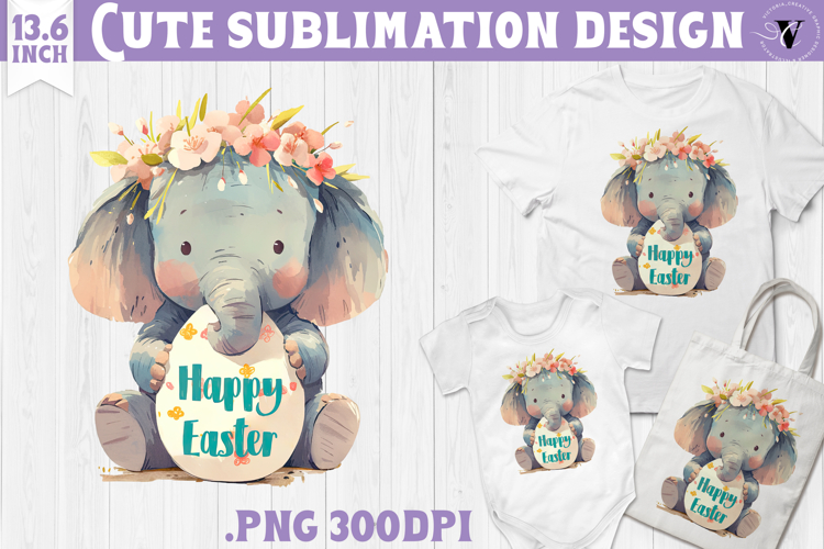 Watercolor Elephant | Easter clipart | Happy Easter example image 1
