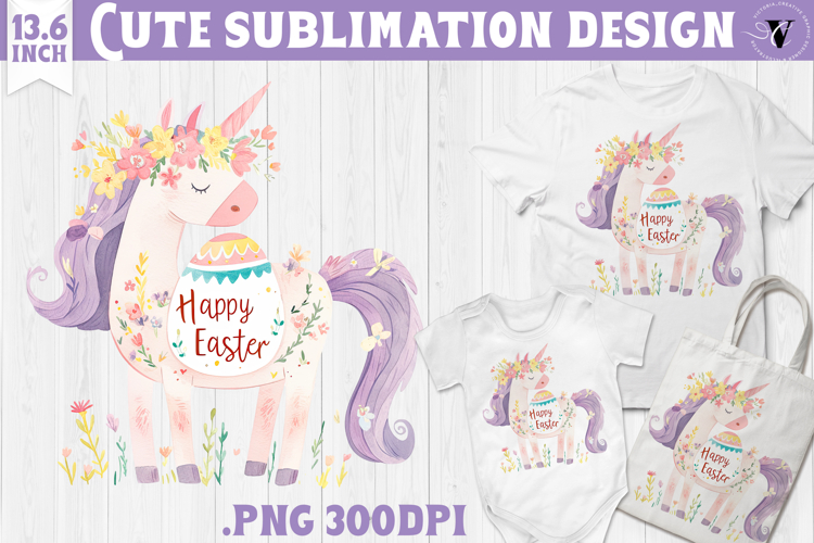 Watercolor Unicorn | Easter clipart | Happy Easter example image 1