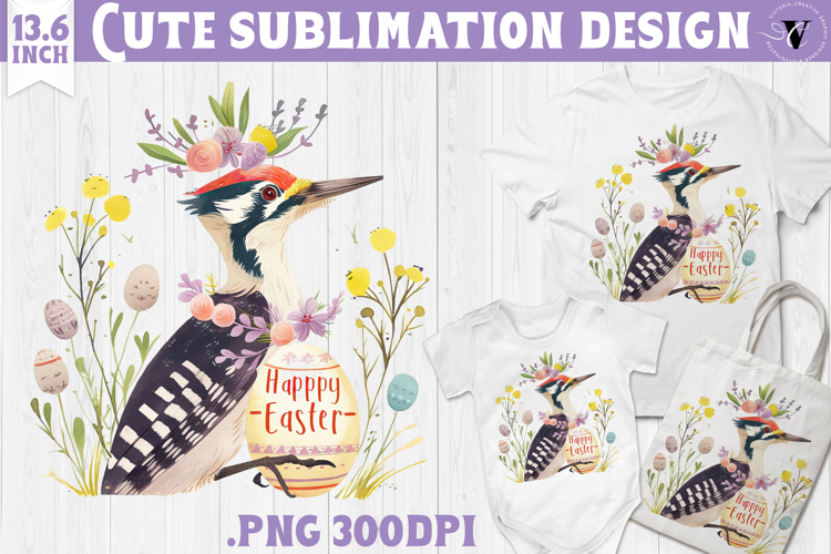 Watercolor Woodpecker | Easter clipart | Happy Easter example image 1