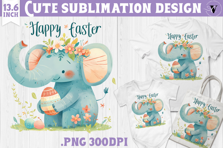 Watercolor Elephant | Easter clipart | Happy Easter example image 1