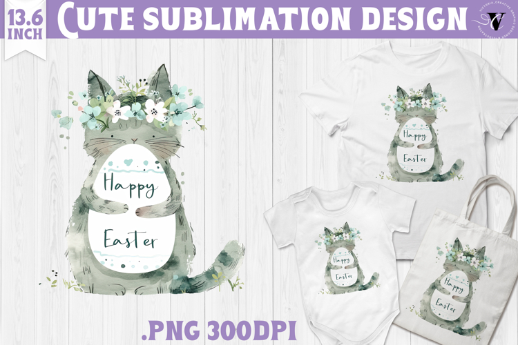 Watercolor Cat | Easter clipart | Happy Easter example image 1