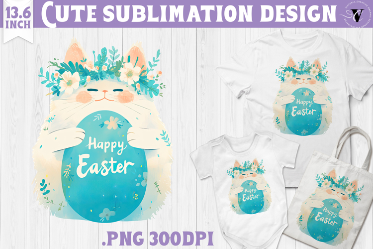 Watercolor Cat | Easter clipart | Happy Easter example image 1