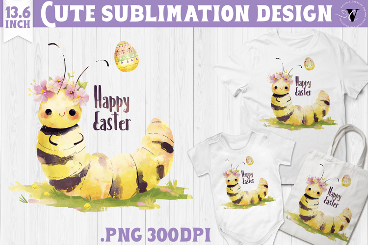 Watercolor Caterpillar | Easter clipart | Happy Easter example image 1