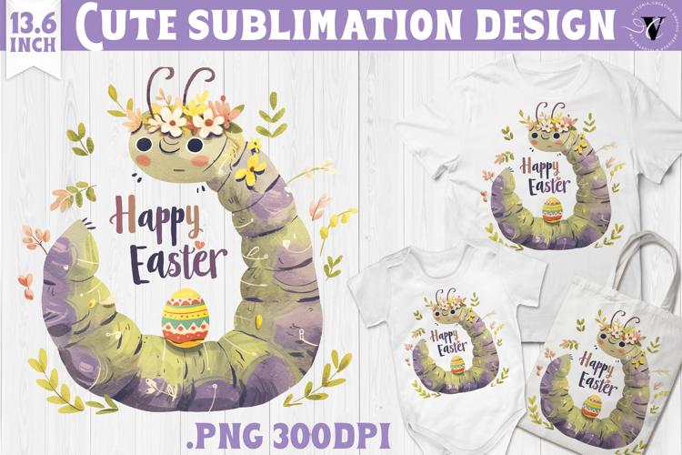 Watercolor Caterpillar | Easter clipart | Happy Easter example image 1