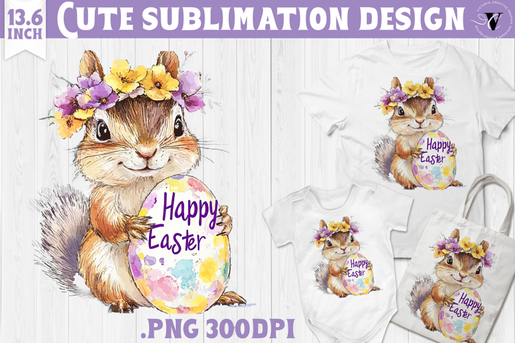 Watercolor Chipmunk | Easter clipart | Happy Easter example image 1