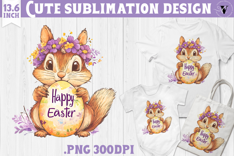 Watercolor Chipmunk | Easter clipart | Happy Easter example image 1