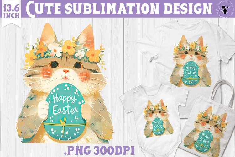 Watercolor Cat | Easter clipart | Happy Easter example image 1