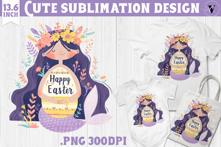 Watercolor Mermaid | Easter clipart | Happy Easter example image 1