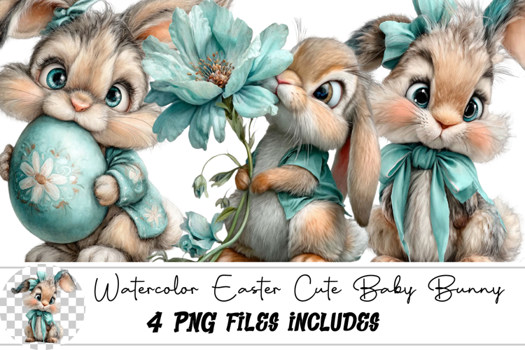 Watercolor Easter Cute Baby Bunny Clipart