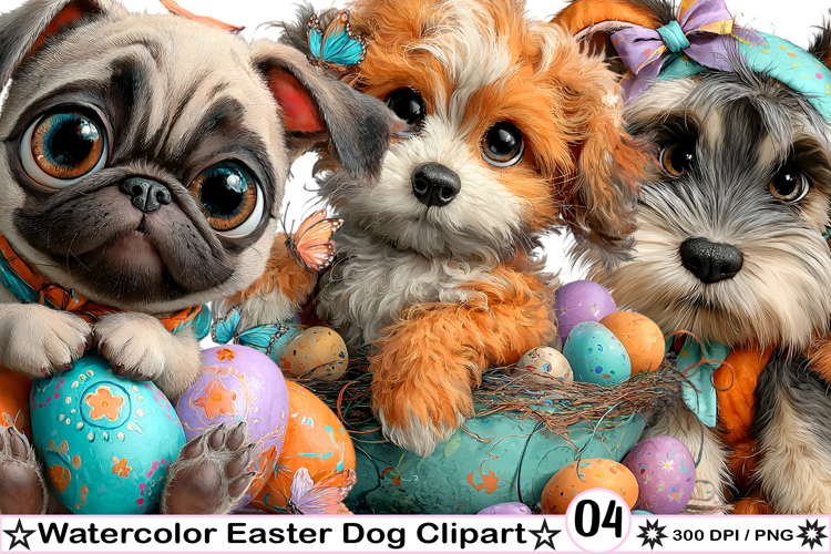 Watercolor Easter Dog Clipart