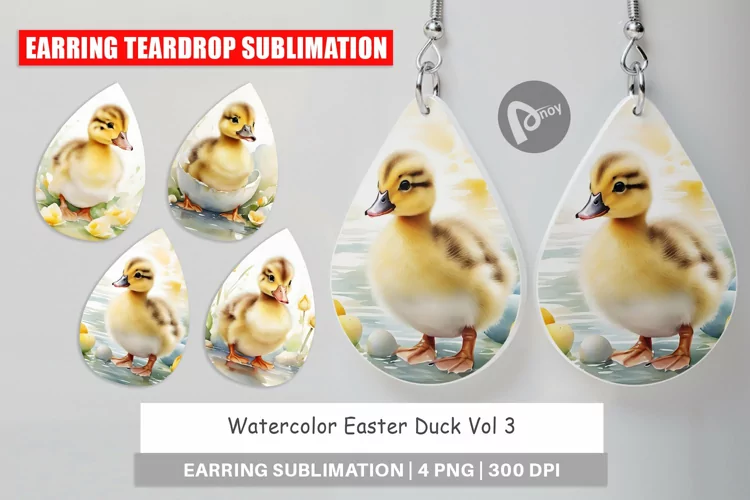 Earring Teardrop Watercolor Easter Duck