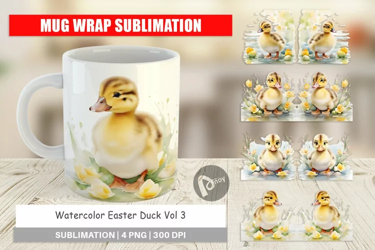Mug Wrap Design Watercolor Easter Duck