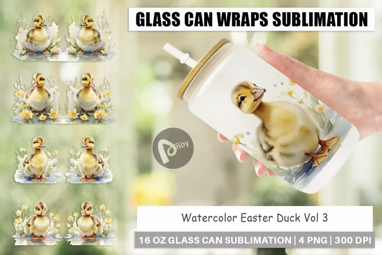 Glass Can Wraps Watercolor Easter Duck