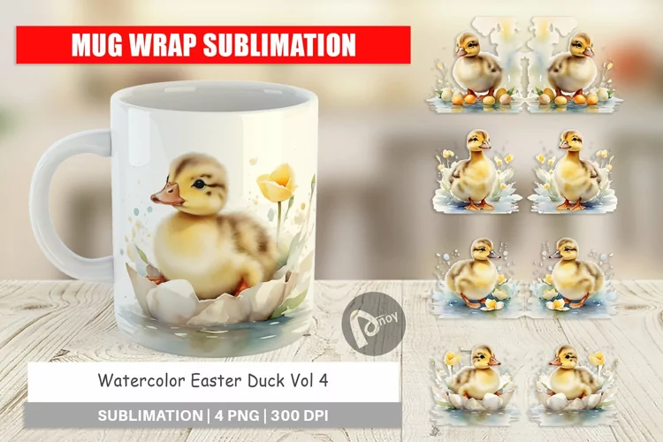 Mug Wrap Design Watercolor Easter Duck