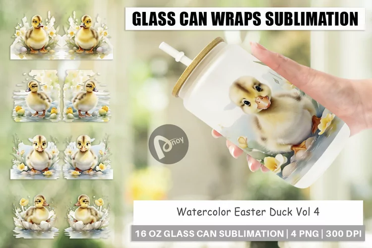 Glass Can Wraps Watercolor Easter Duck