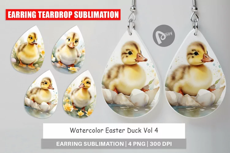 Earring Teardrop Watercolor Easter Duck