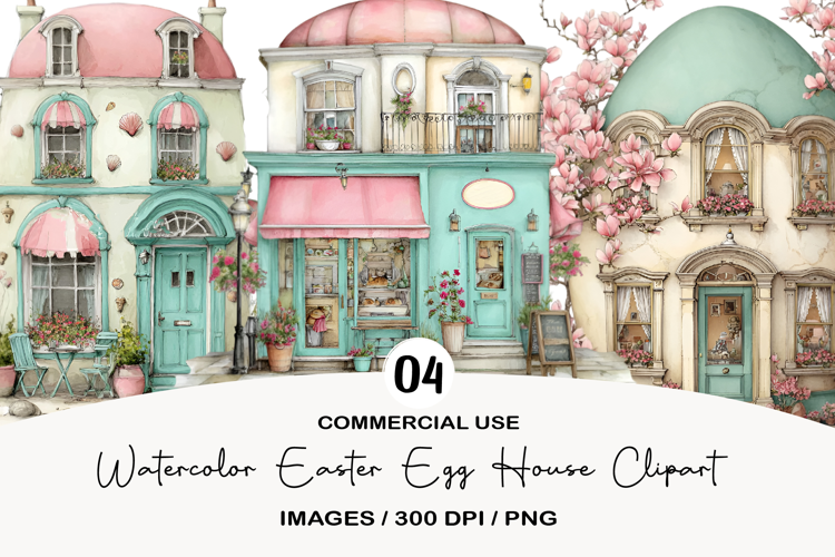Watercolor Easter Egg House Clipart
