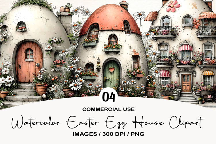 Watercolor Easter Egg House Clipart