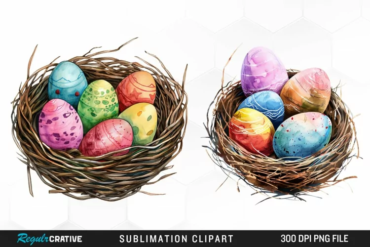Watercolor Easter Egg In Nest Artwork Clipart