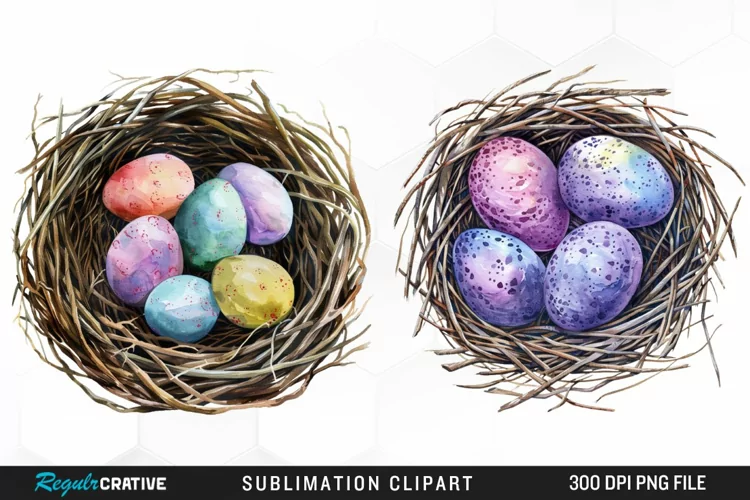 Watercolor Easter Egg In Nest Graphic Clipart