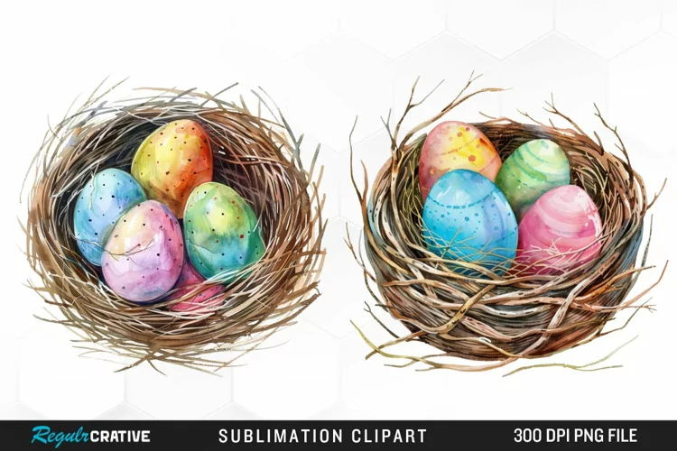 Watercolor Easter Egg In Nest Graphic Clipart