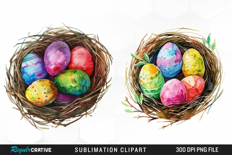Watercolor Easter Egg In Nest Artwork Clipart