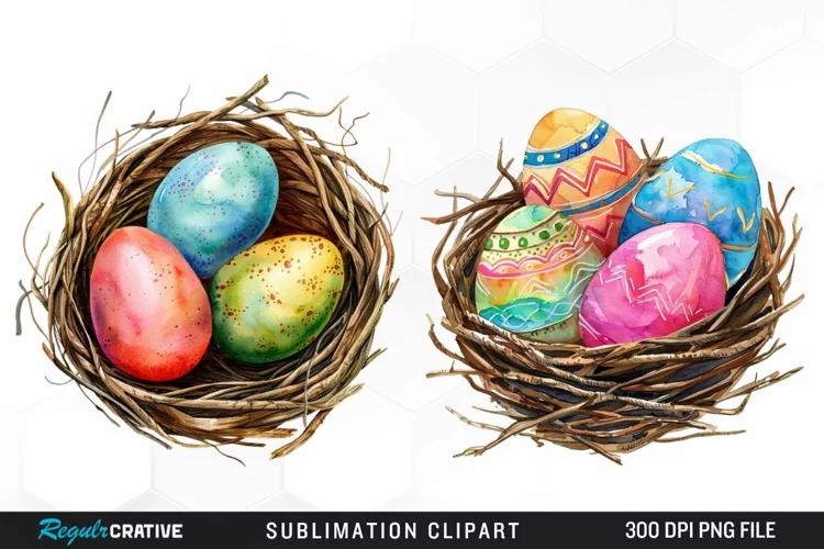 Watercolor Easter Egg In Nest Artwork Clipart