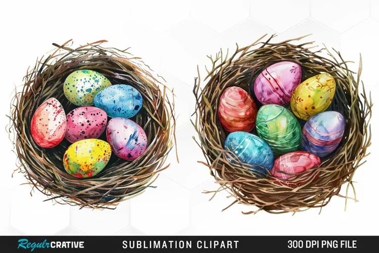 Watercolor Easter Egg In Nest Graphic Clipart