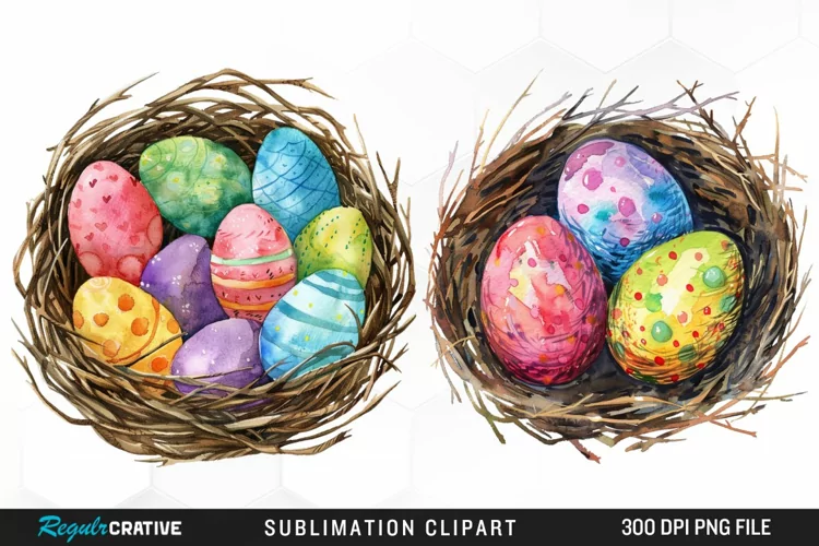 Watercolor Easter Egg In Nest Graphic Clipart