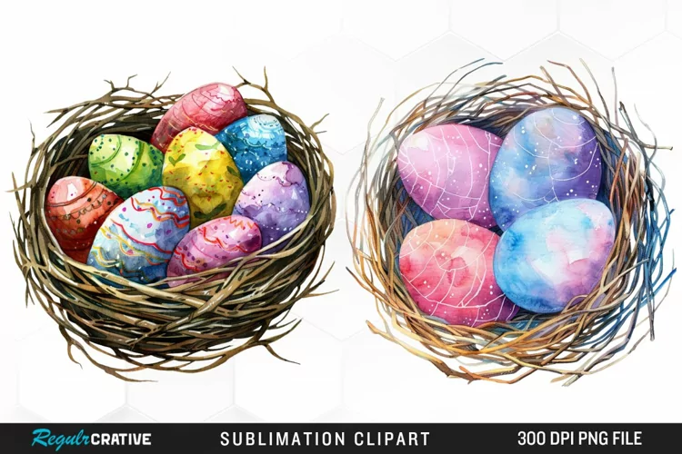 Watercolor Easter Egg In Nest Graphic Clipart