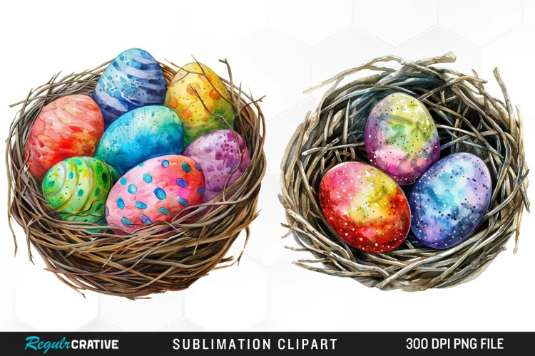 Watercolor Easter Egg In Nest Graphic Clipart