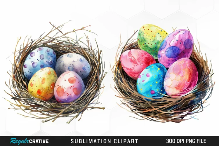 Watercolor Easter Egg In Nest Graphic Clipart