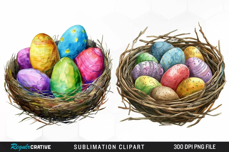 Watercolor Easter Egg In Nest Graphic Clipart