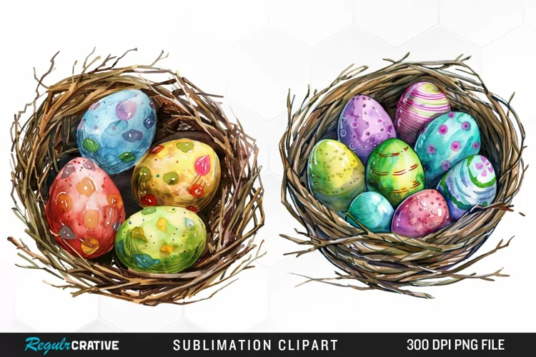 Watercolor Easter Egg In Nest Artwork Clipart