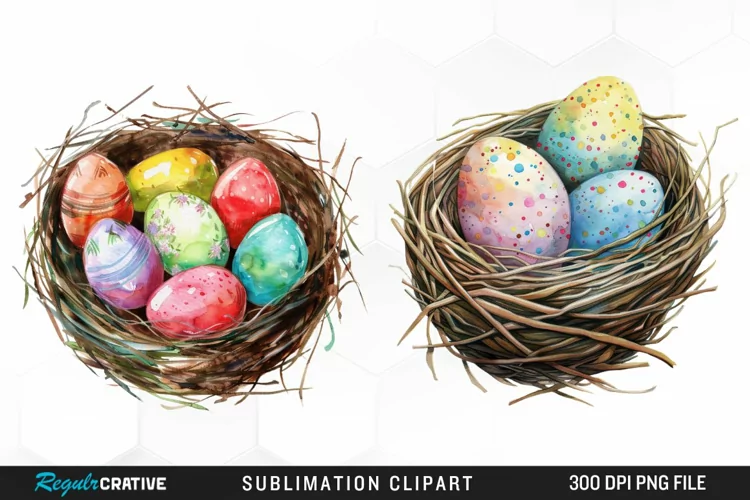Watercolor Easter Egg In Nest Graphic Clipart
