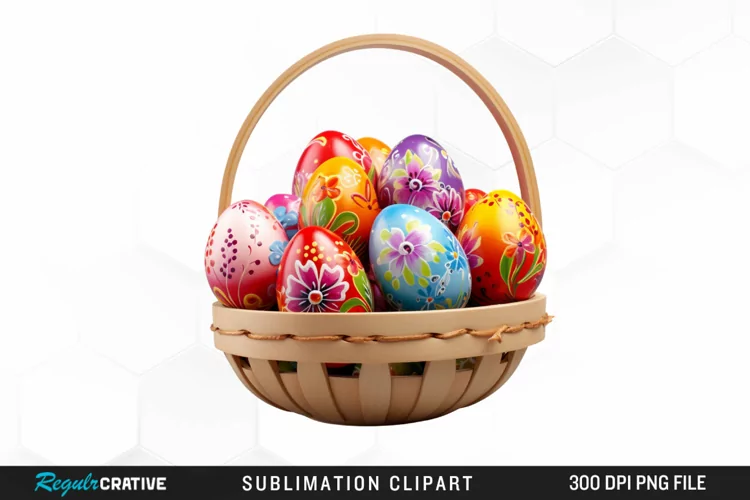 Watercolor Easter Eggs Basket Fun Clipart
