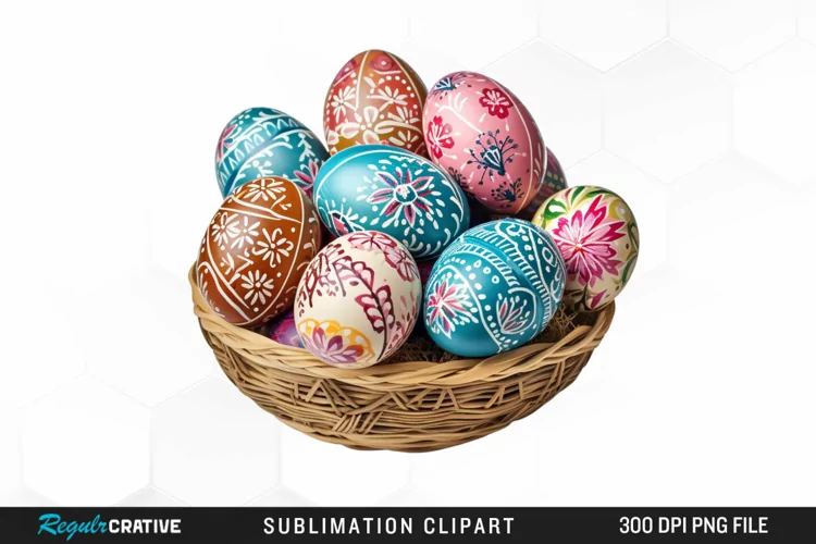 Watercolor Easter Eggs Basket Graphics Clipart