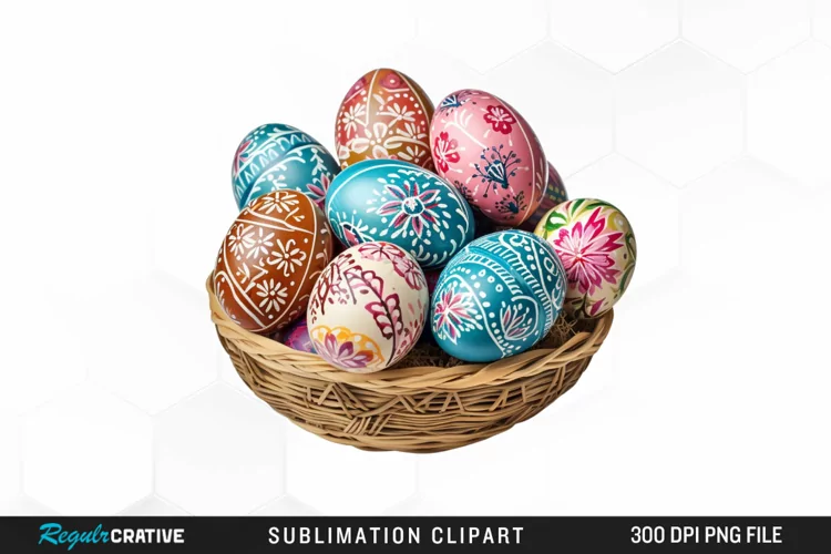 Watercolor Easter Eggs Basket Fun Clipart