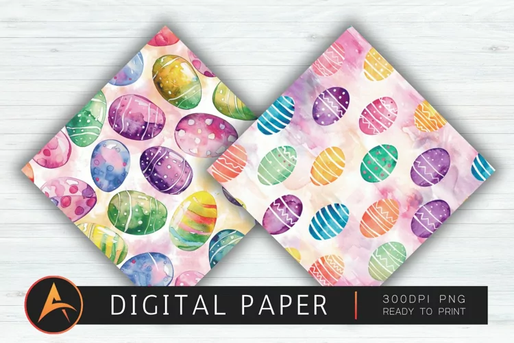 Watercolor Easter Eggs Digital Paper PNG