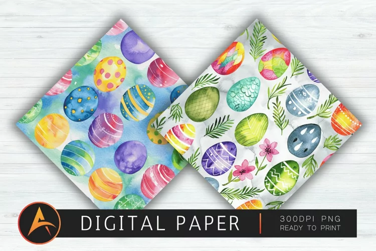 Watercolor Easter Eggs Digital Paper PNG