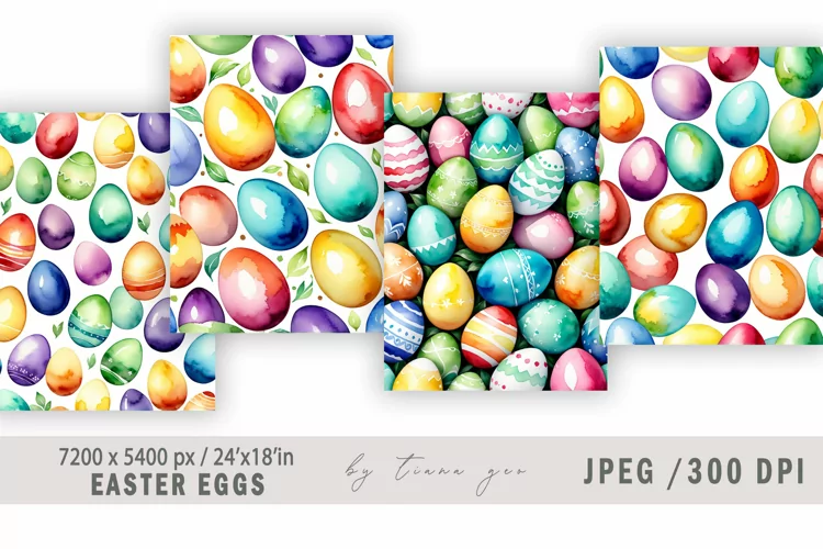 Easter eggs colorful watercolor illustrations - 4 Jpeg files