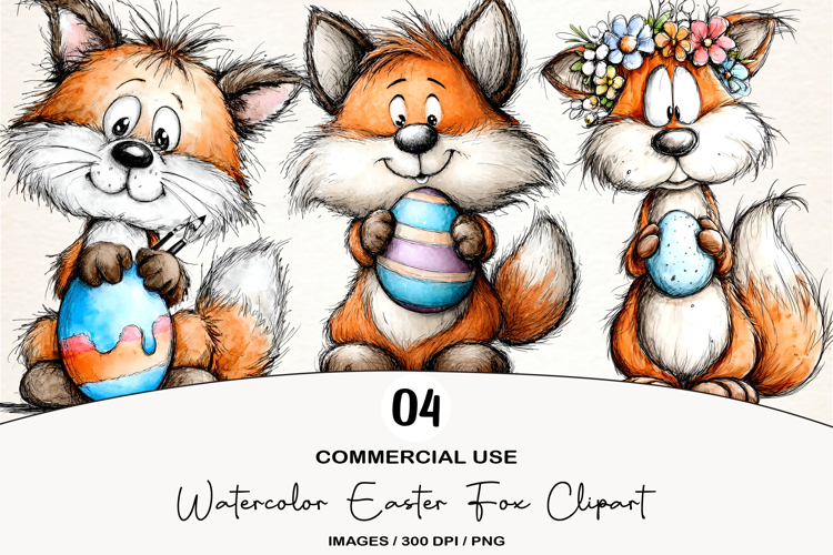 Watercolor Easter Fox Clipart