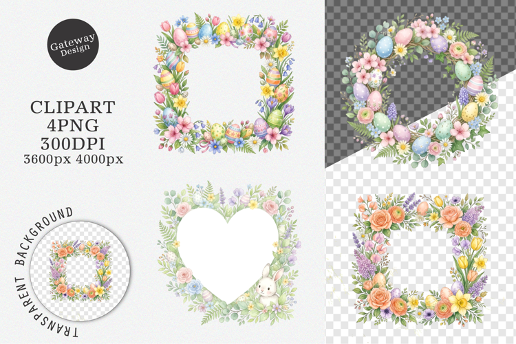 Watercolor Easter Frames Clipart