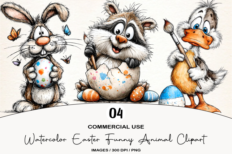 Watercolor Easter Funny Animal Clipart